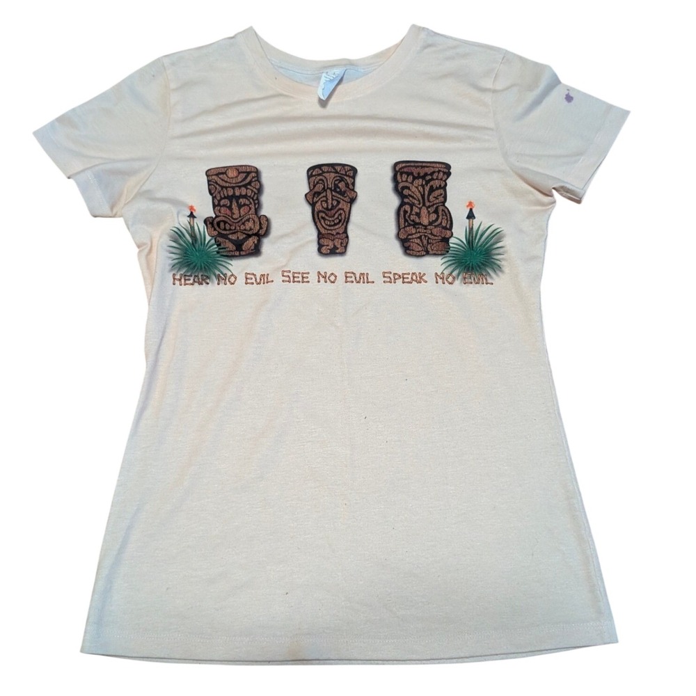 Loco Boutique Hawaii Tiki Hear See Speak No Evil Graphic Tee Cream Small